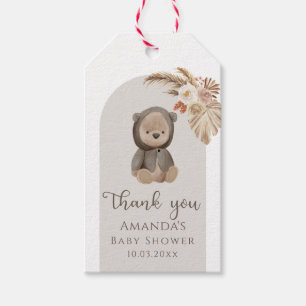Boho Bear Pampas Grass Baby Shower Thank You Gift Tags