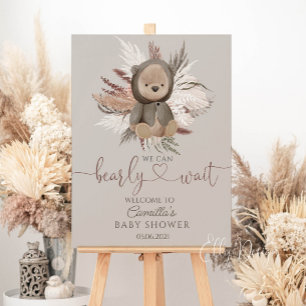 Boho Bear Pampas Grass Baby Shower Welcome Foam Bo Board
