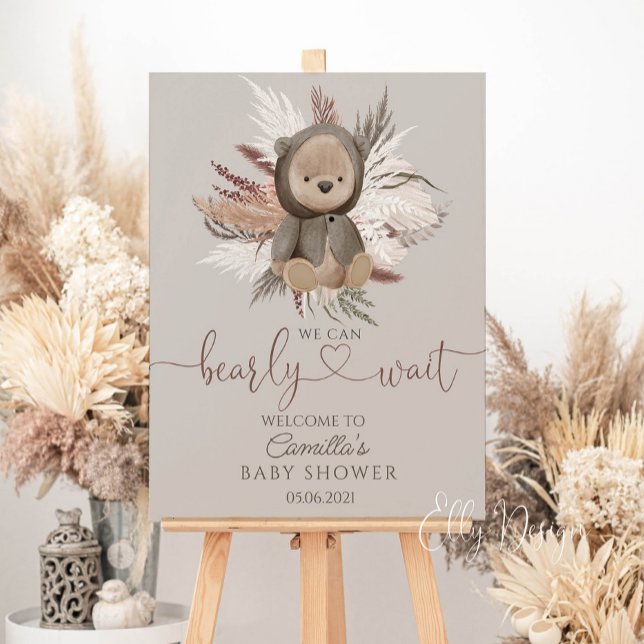 Boho Bear Pampas Grass Baby Shower Welcome Foam Bo Board (Creator Uploaded)