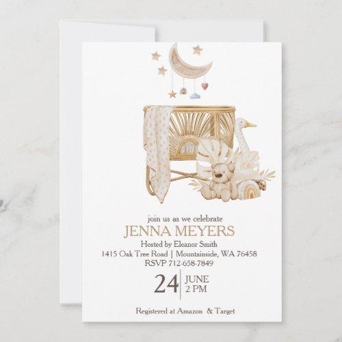 Boho Bear Pampas Grass nursery baby shower  Invitation