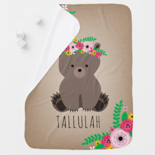 Boho Bear Personalized Baby Blanket - Brown