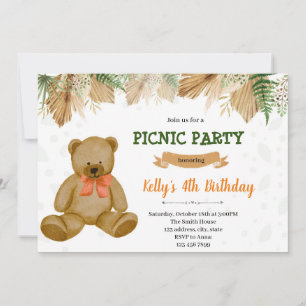 Boho bear picnic party invitation