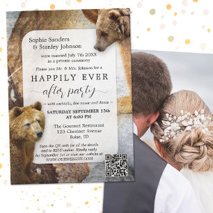 Boho Bear QR Code Photo After Wedding Invitation