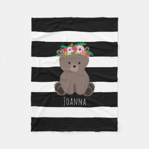 Boho Bear Stripe Girls Fleece Blanket