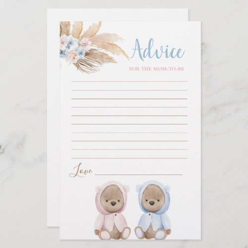 Boho Bear Twins Advice for Mom To Be card