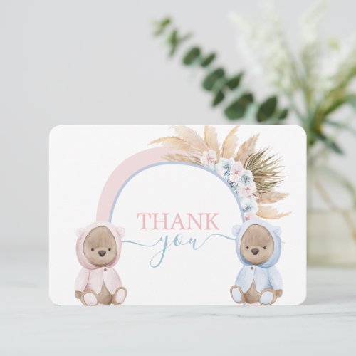 Boho Bear Twins Boy and Girl Thank you card