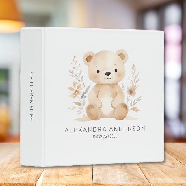 Boho Bear Watercolor Babysitter 3 Ring Binder (Boho Bear Watercolor Babysitter 3 ring binder)