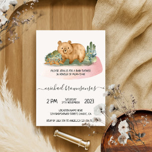 Boho Bear Watercolor Mommy Baby Shower Boy Invitation