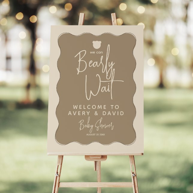 Boho Bear Wavy Frame Simple Baby Shower welcome Foam Board (Creator Uploaded)