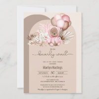 Boho Bear, We Can Bearly Wait Pink Baby Shower Invitation