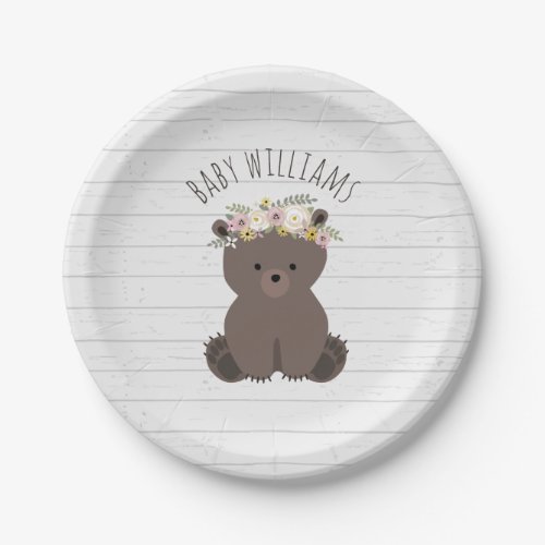 Boho Bear Wood Inspired Custom Baby Shower Paper Plates