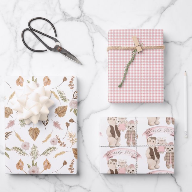 Boho Bearly Wait Bear Family Baby Shower Wrapping  Wrapping Paper Sheets (Front)
