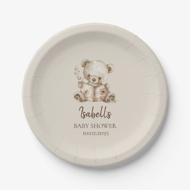 Boho Bearly Wait Storytime Bear Baby Shower  Paper Plates (Front)