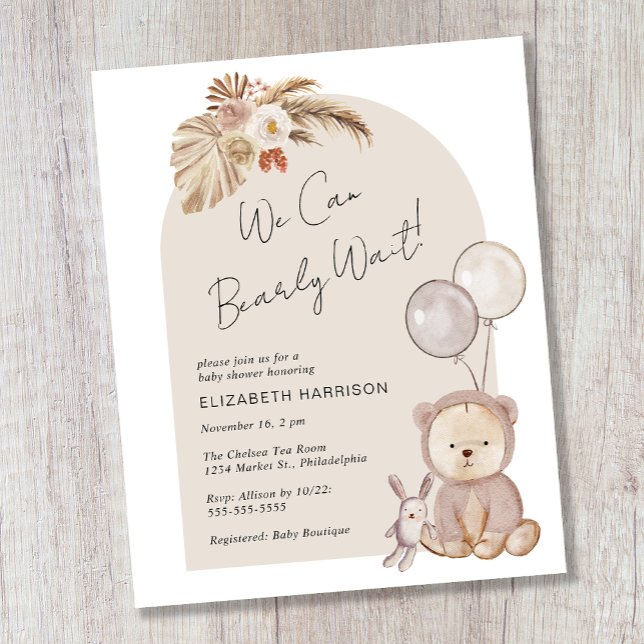 Boho Bearly Wait Teddy Bear Baby Shower Invitation (Creator Uploaded)