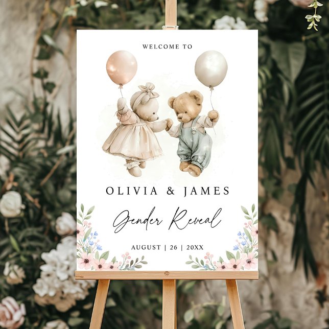 Boho Bears Gender Reveal Welcome Sign Vintage Ball (Creator Uploaded)