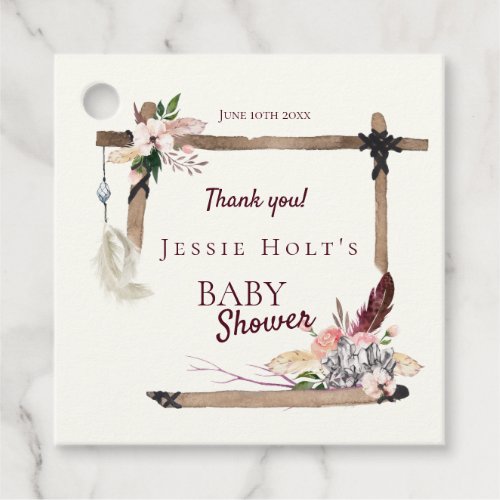 Boho Beautiful Baby Shower Thank You Favor Tags