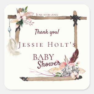 Boho Beautiful Baby Shower Thank You Square Sticker