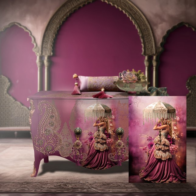 Boho Beauty Portrait, Parasol & Floral Art Tissue Paper (Wildflower, Boho Chic, Eclectic, Blonde Beauty, Floral & Parasol, Furniture Decoupage Tissue Paper)