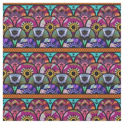 Boho Beauty, Purple, Aqua, Violet, Repeat Pattern Fabric