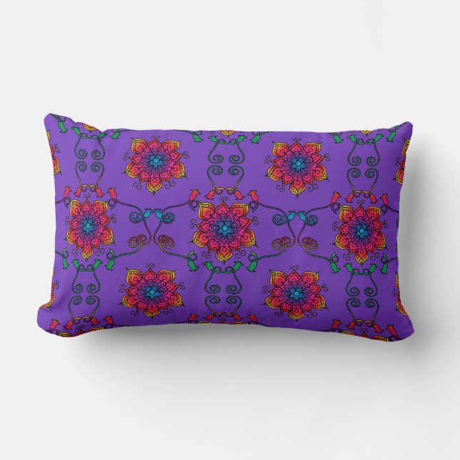 Boho Beauty | Purple Mandala Motif Lumbar Pillow (Front)