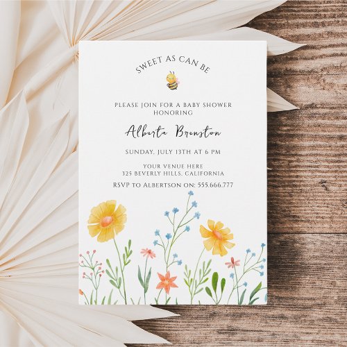 Boho Bee Baby Shower Floral Sweet as can Bee Baby  Invitation