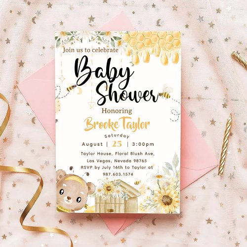  Boho Bee  Baby Shower Invitation