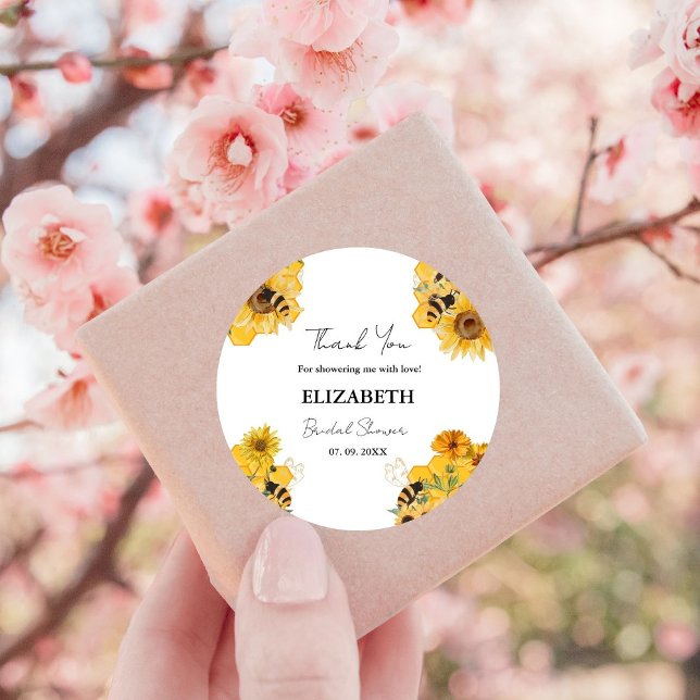 Boho bee Bridal shower Thank You Classic Round Sticker (Creator Uploaded)