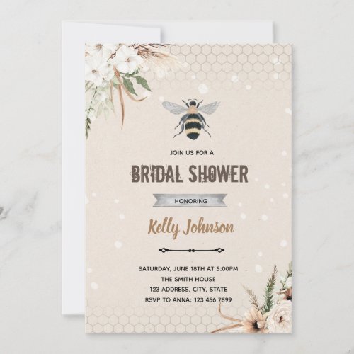 Boho bee party Invitation