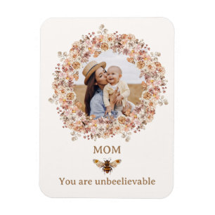 Boho Bee Watercolor Wildflower Custom Photo Mom Magnet