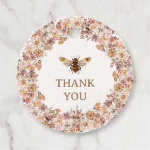 Boho Bee Watercolor Wildflower First Bee Day Favor Tags