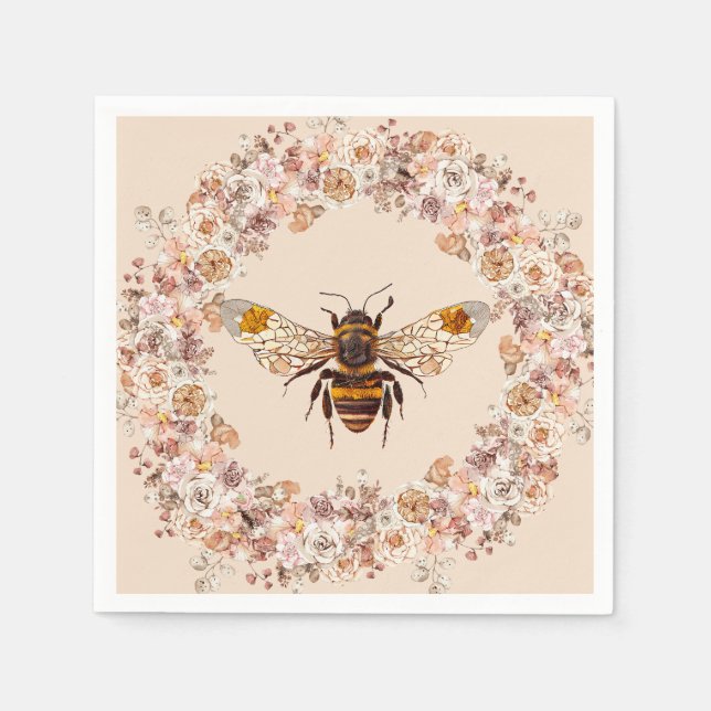 Boho Bee Watercolor Wildflower Napkins (Front)