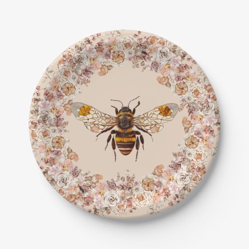 Boho Bee Watercolor Wildflower Paper Plates