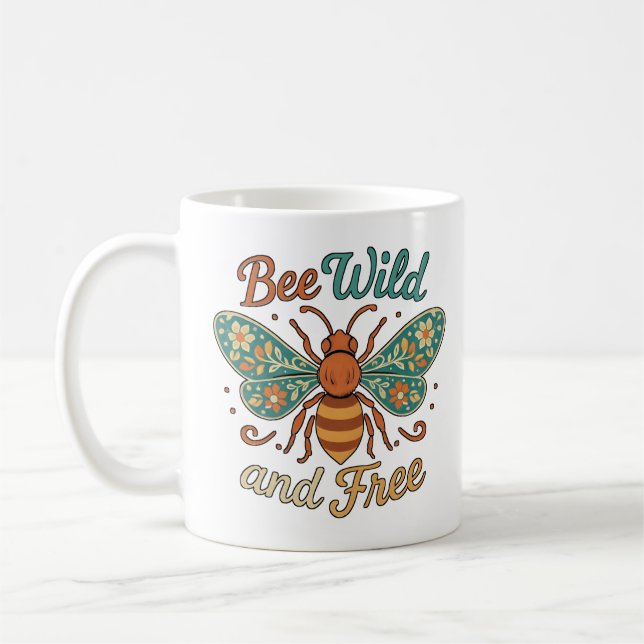 Boho Bee Wild and Free Floral Coffee Mug (Left)