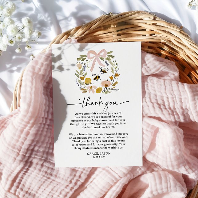 Boho Bee & Wildflower Baby Shower Thank You Card (Creator Uploaded)