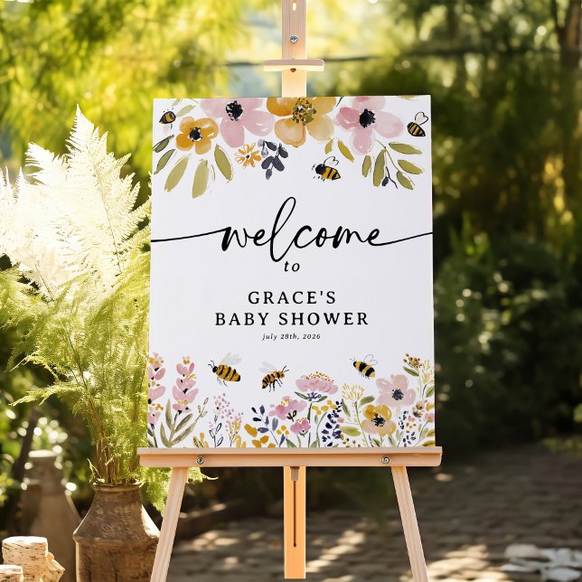 Boho Bee & Wildflower Baby Shower Welcome Foam Board (Creator Uploaded)