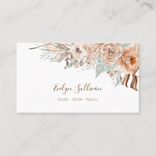 Boho beige and mint bouquet business card