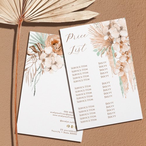 boho beige and mint price list flyer