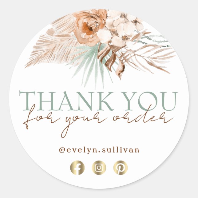 boho beige and mint thank you sticker (Front)