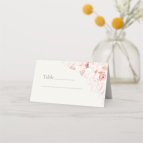 Boho Beige and Pink Floral Wedding Place Card