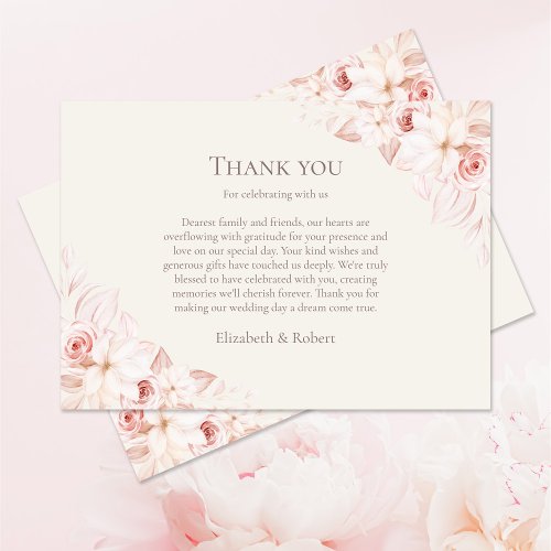 Boho Beige and Pink Roses Wedding Thank You Card