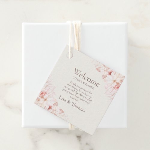 Boho Beige and Pink Roses Welcome Gift Tag