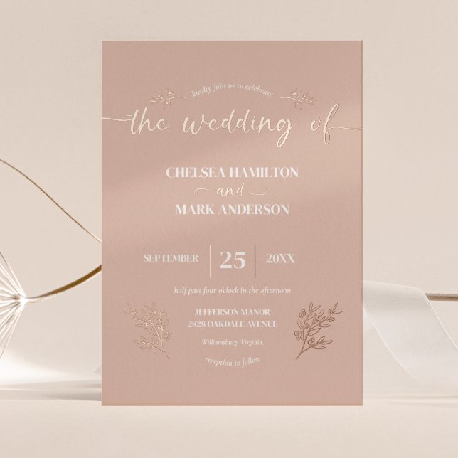Boho Beige Blush Trendy Script Wedding Foil Invitation (Creator Uploaded)