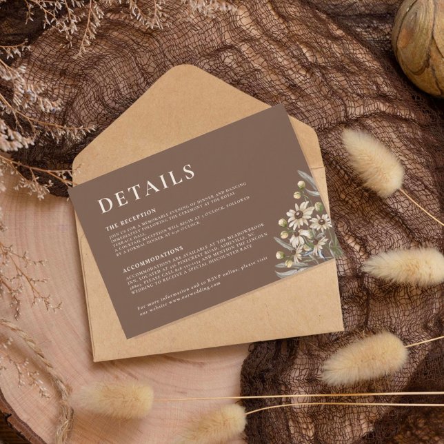 Boho Beige Botanical Wedding Details Note Card (Creator Uploaded)