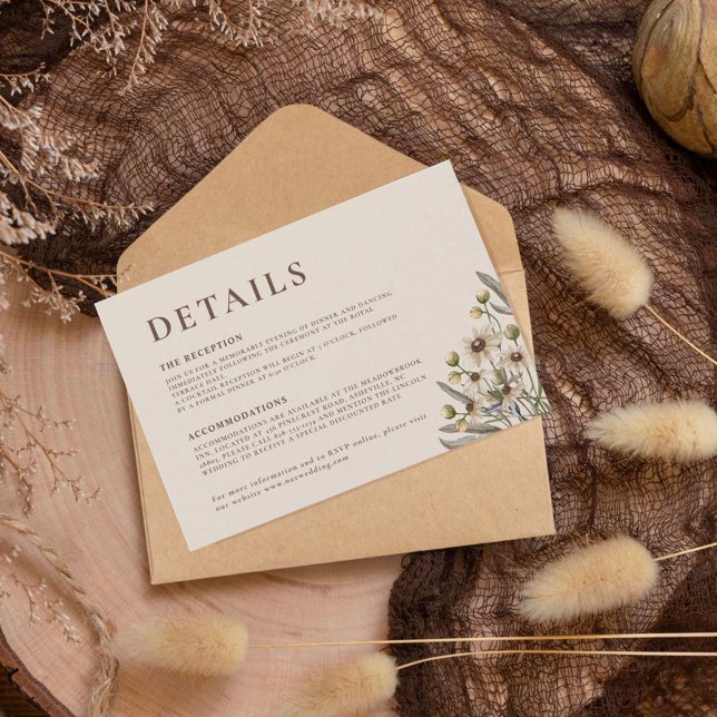 Boho Beige Botanical Wedding Details Note Card (Creator Uploaded)