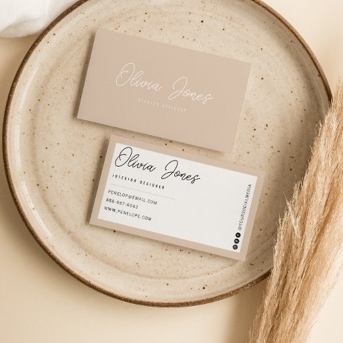 Boho Beige Branding Modern Calligraphy Trendy  Business Card