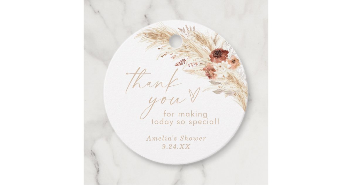 Boho Beige Bridal Shower Thank You Favor Tags | Zazzle