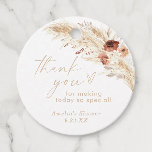 Boho Beige Bridal Shower Thank You Favor Tags | Zazzle