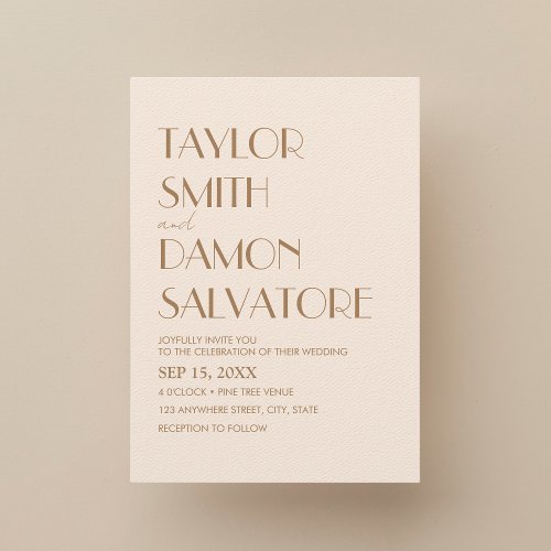 Boho Beige Brown Earth Tones Bold Retro Wedding Invitation