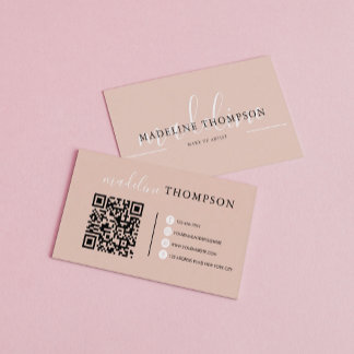 Boho Beige Calligraphy Script QR code Business Card