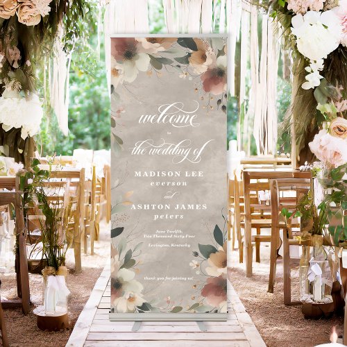 Boho Beige Cottagecore Watercolor Wedding Welcome Retractable Banner